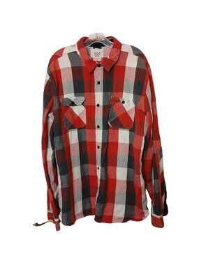 Levis Red & White Plaid Cotton Button-Up Shirt XX-Large Long Sleeve Chore  #I-3